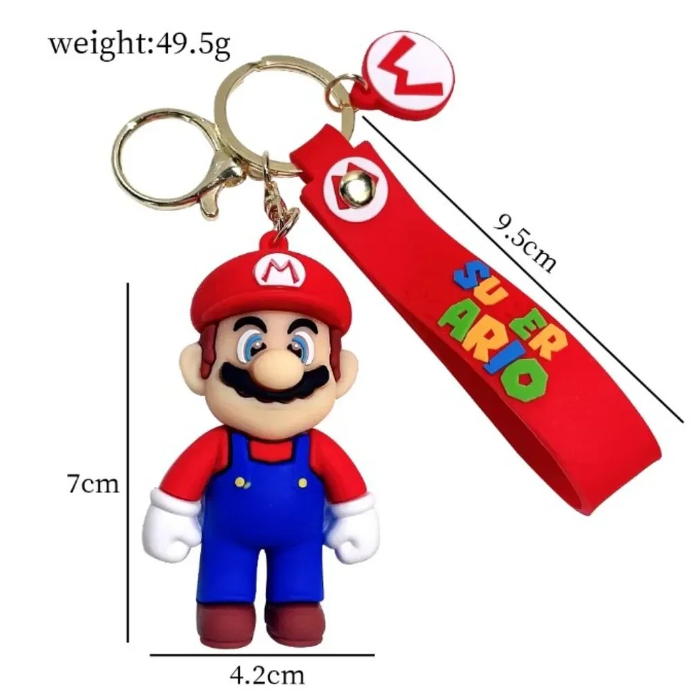 Mario Luigi Super Bros Figure Keychain Set Silicone Strap Keyring